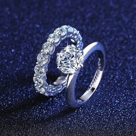 Certified 2ct. t.w. Diamond Moissanite Wedding Ring Set NEW - Picture 3 of 9